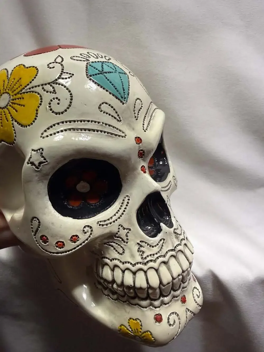 Summit Collection Day of the Dead Skull Figurine White Multicolor Resin
